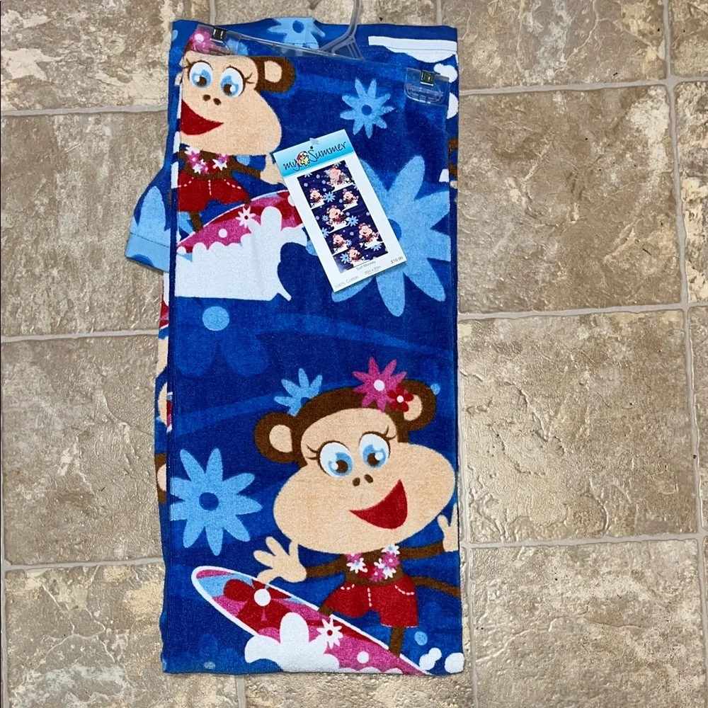 NWT Monkey Surfer Blue Beach Towel